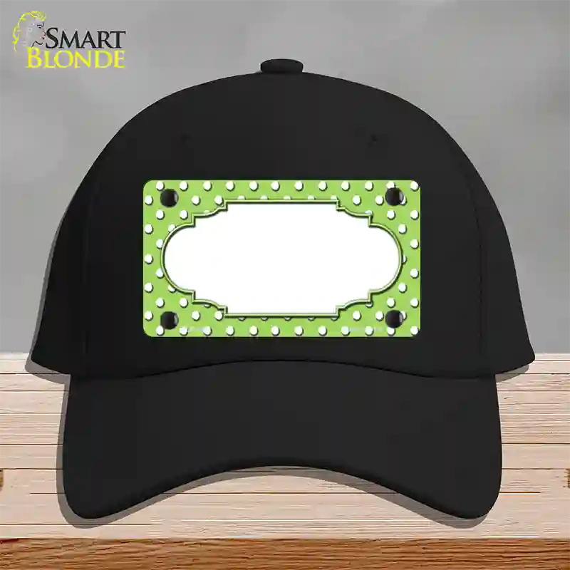 Scallop Lime Green White Polka Dot Novelty License Plate Hat Cotton / Black