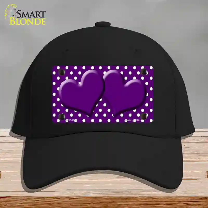 Purple White Polka Dot Center Hearts Novelty License Plate Hat Cotton / Black