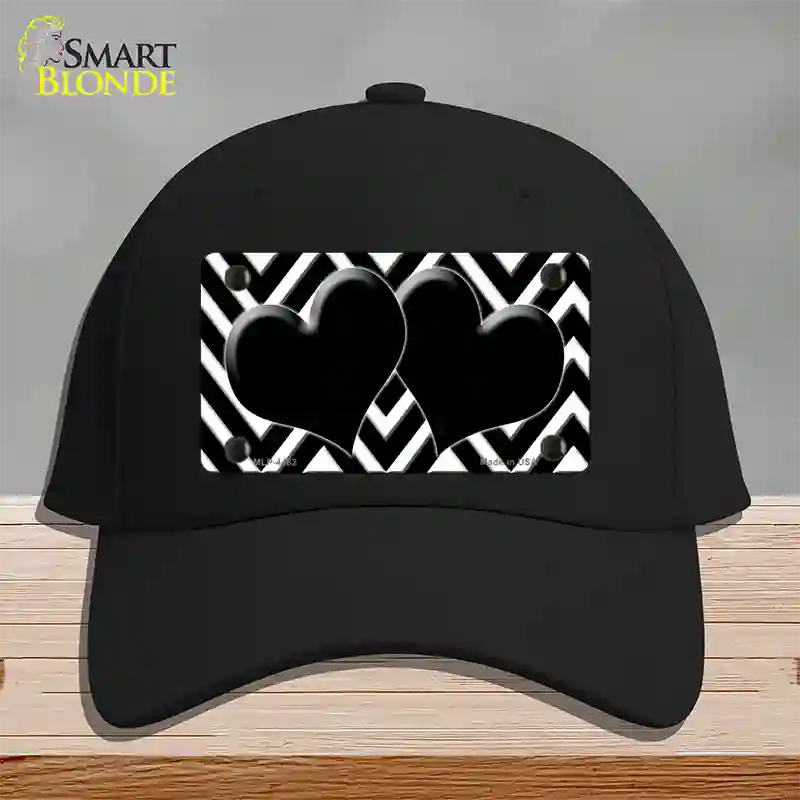 Black White Large Chevron Black Center Hearts Novelty License Plate Hat Cotton / Black