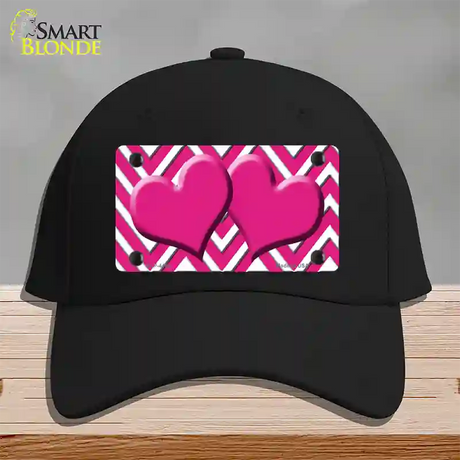 Pink White Large Chevron Hot Pink Center Hearts Novelty License Plate Hat Cotton / Black