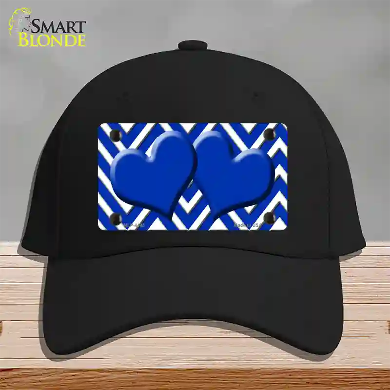 Blue White Large Chevron Blue Center Hearts Novelty License Plate Hat Cotton / Black