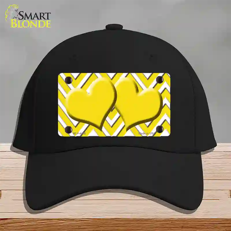 Yellow White Large Chevron Yellow Center Hearts Novelty License Plate Hat Cotton / Black