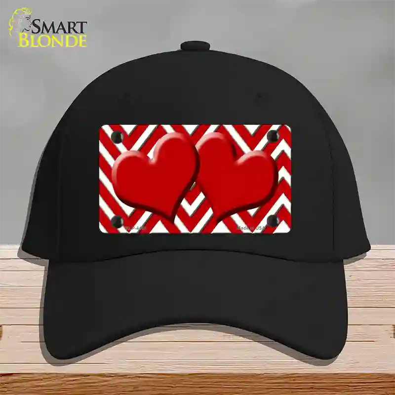 Red White Large Chevron Red Center Hearts Novelty License Plate Hat Cotton / Black