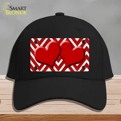 Red White Large Chevron Red Center Hearts Novelty License Plate Hat Cotton / Black