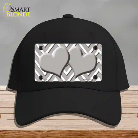 Grey White Large Chevron Grey Center Hearts Novelty License Plate Hat Cotton / Black