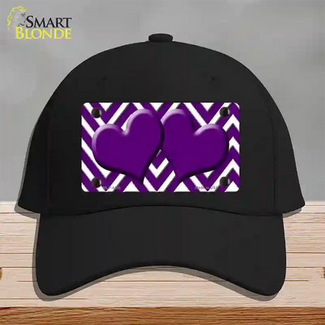 Purple White Large Chevron Purple Center Hearts Novelty License Plate Hat Cotton / Black