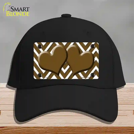 Brown White Large Chevron Brown Center Hearts Novelty License Plate Hat Cotton / Black