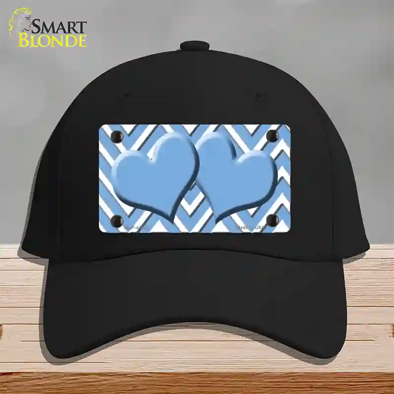 Light Blue White Large Chevron Light Blue Center Hearts Novelty License Plate Hat Cotton / Black