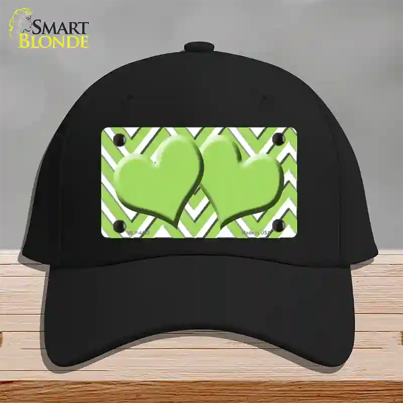 Lime Green White Large Chevron Lime Green Center Hearts Novelty License Plate Hat Cotton / Black