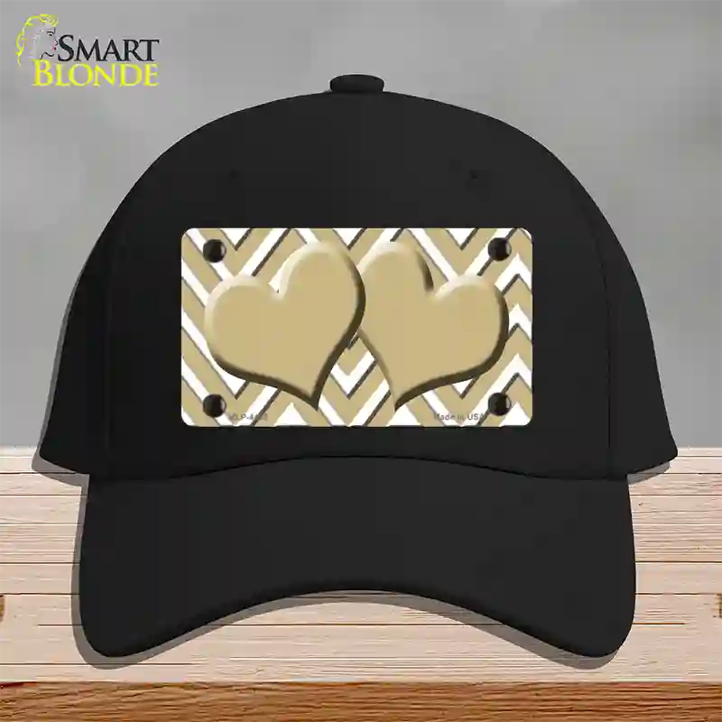 Gold White Large Chevron Gold Center Hearts Novelty License Plate Hat Cotton / Black