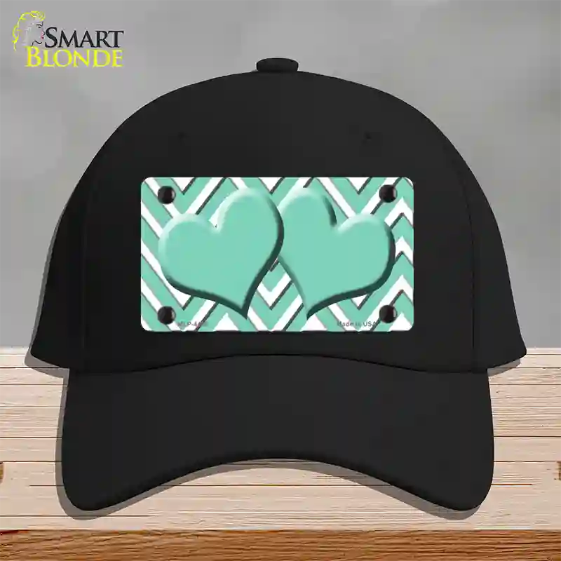 Mint White Large Chevron Mint Center Hearts Novelty License Plate Hat Cotton / Black