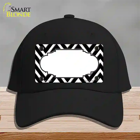 Black White Chevon Center Scallop Novelty License Plate Hat Cotton / Black