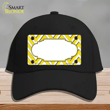 Yellow White Large Chevron Center Scallop Novelty License Plate Hat Cotton / Black