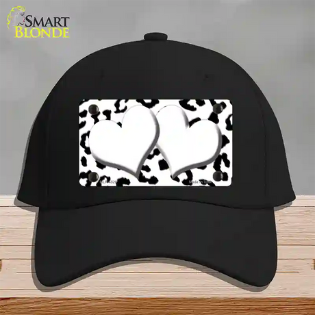 White Black Cheetah White Center Hearts Novelty License Plate Hat Cotton / Black