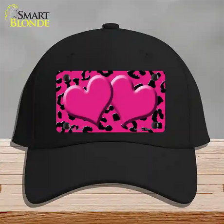 Pink Black Cheetah Pink Center Hearts Novelty License Plate Hat Cotton / Black