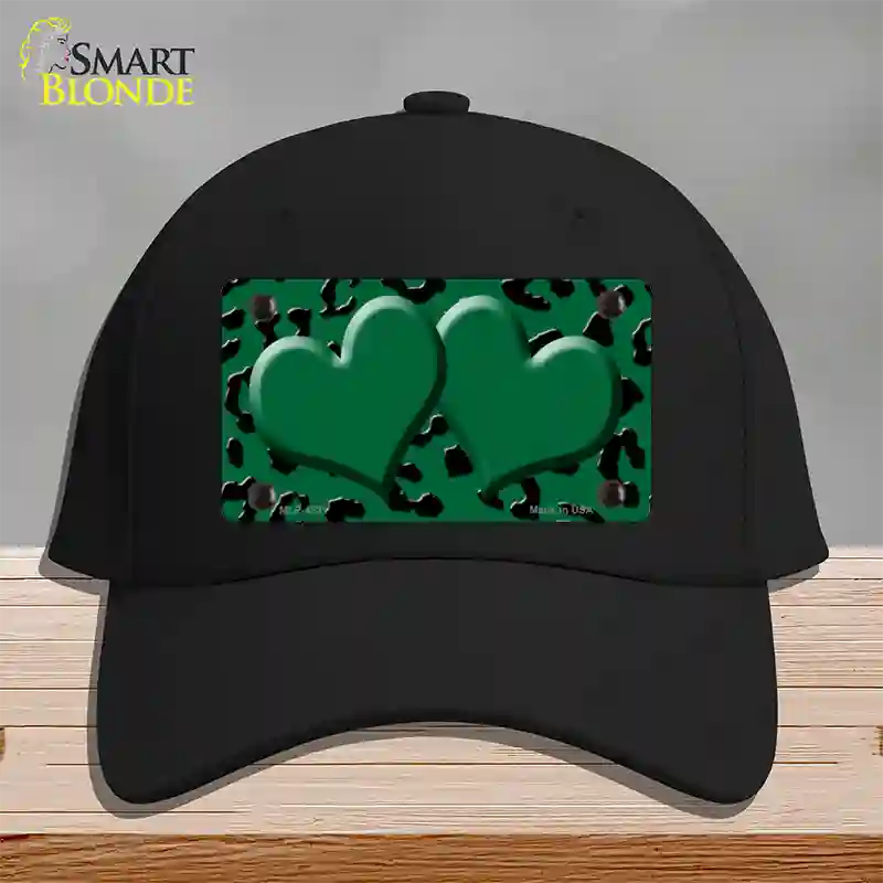 Green Black Cheetah Green Center Hearts Novelty License Plate Hat Cotton / Black