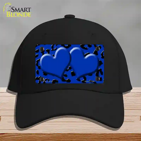 Blue Black Cheetah Blue Center Hearts Novelty License Plate Hat Cotton / Black