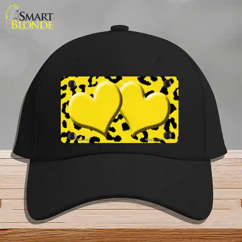 Yellow Black Cheetah Yellow Center Hearts Novelty License Plate Hat Cotton / Black