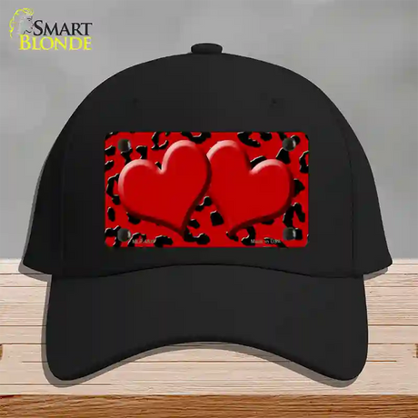 Red Black Cheetah Red Center Hearts Novelty License Plate Hat Cotton / Black