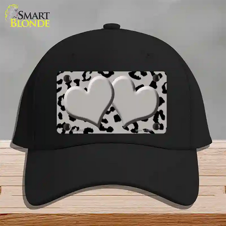 Grey Black Cheetah Gray Center Hearts Novelty License Plate Hat Cotton / Black