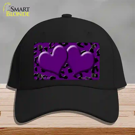 Purple Black Cheetah Purple Center Hearts Novelty License Plate Hat Cotton / Black