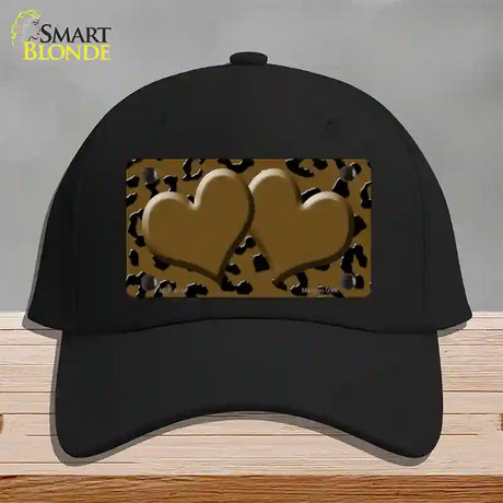 Brown Black Cheetah Brown Center Hearts Novelty License Plate Hat Cotton / Black