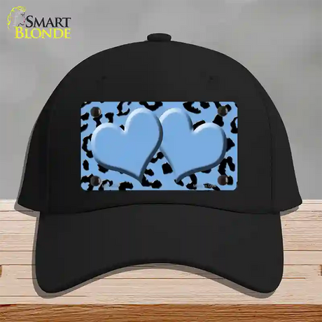 Light Blue Black Cheetah Light Blue Center Hearts Novelty License Plate Hat Cotton / Black