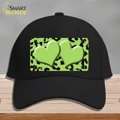 Lime Green Black Cheetah Lime Green Center Hearts Novelty License Plate Hat Cotton / Black