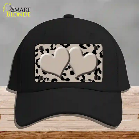 Tan Black Cheetah Tan Center Hearts Novelty License Plate Hat Cotton / Black