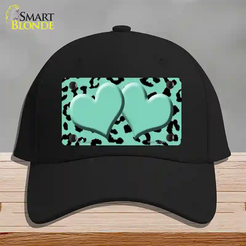 Mint Black Cheetah Mint Center Hearts Novelty License Plate Hat Cotton / Black