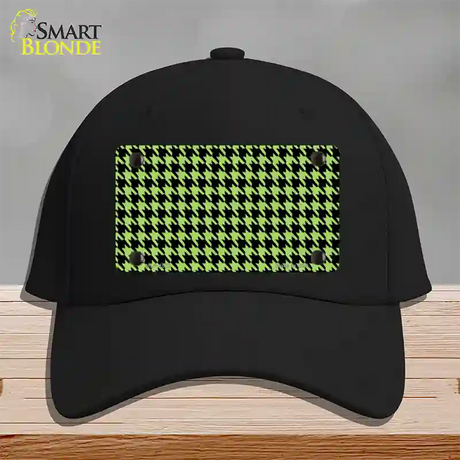 Lime Green Black Houndstooth Novelty License Plate Hat Cotton / Black