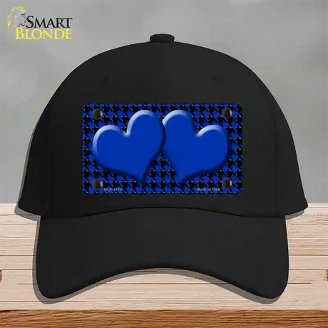 Blue Black Houndstooth Blue Center Hearts Novelty License Plate Hat Cotton / Black