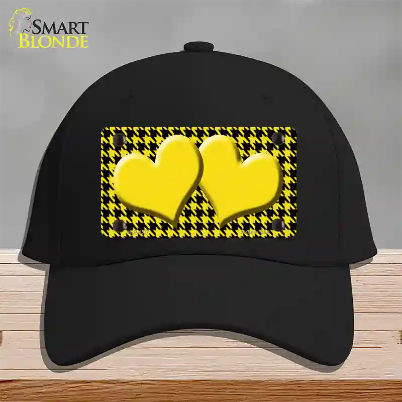 Yellow Black Houndstooth Yellow Center Hearts Novelty License Plate Hat Cotton / Black