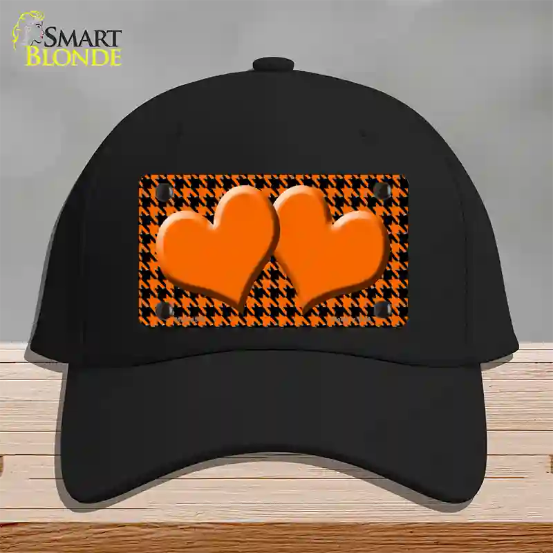 Orange Black Houndstooth Orange Center Hearts Novelty License Plate Hat Cotton / Black