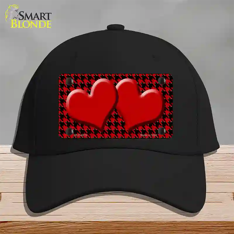 Red Black Houndstooth Red Center Hearts Novelty License Plate Hat Cotton / Black