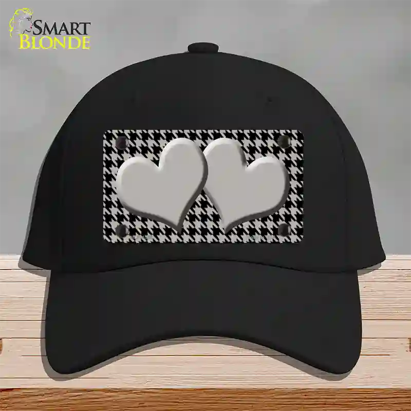 Grey Black Houndstooth Grey Center Hearts Novelty License Plate Hat Cotton / Black