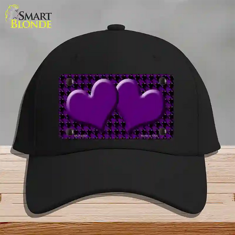 Purple Black Houndstooth Purple Center Hearts Novelty License Plate Hat Cotton / Black