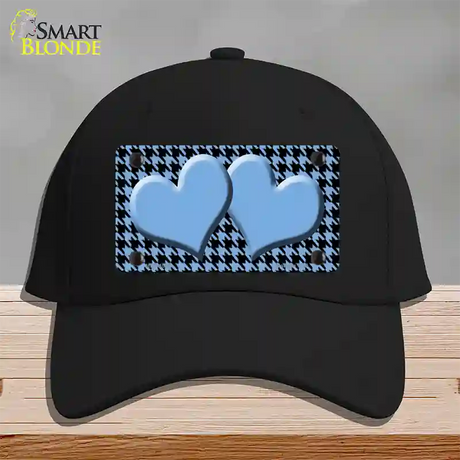 Light Blue Black Houndstooth Light Blue Center Hearts Novelty License Plate Hat Cotton / Black