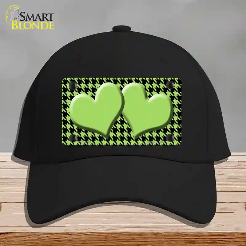 Lime Green Black Houndstooth Lime Green Center Hearts Novelty License Plate Hat Cotton / Black