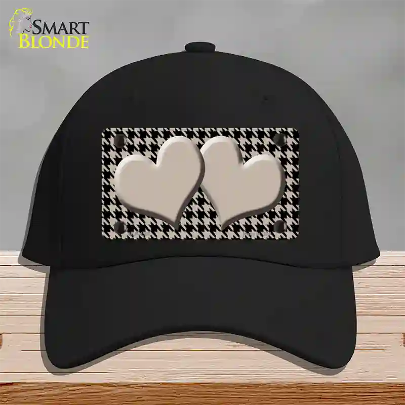 Tan Black Houndstooth Tan Center Hearts Novelty License Plate Hat Cotton / Black