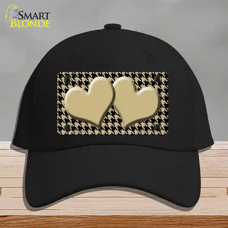 Gold Black Houndstooth Gold Center Hearts Novelty License Plate Hat Cotton / Black