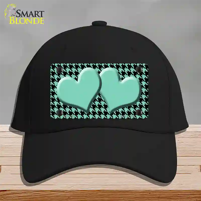 Mint Black Houndstooth Mint Center Hearts Novelty License Plate Hat Cotton / Black