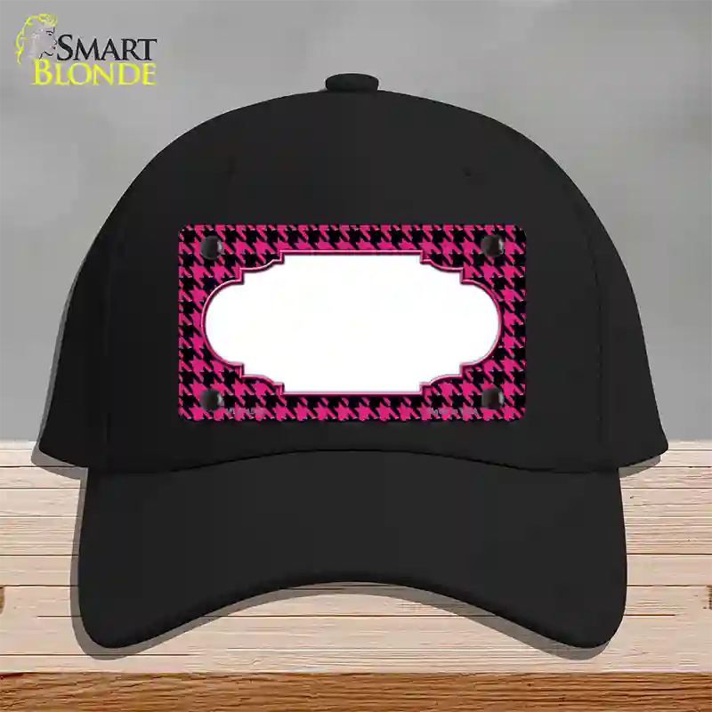 Pink Black Houndstooth Scallop Center Novelty License Plate Hat Cotton / Black