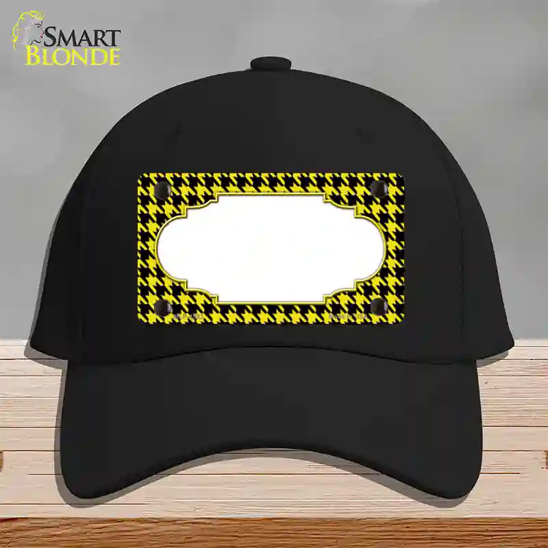 Yellow Black Houndstooth Scallop Center Novelty License Plate Hat Cotton / Black