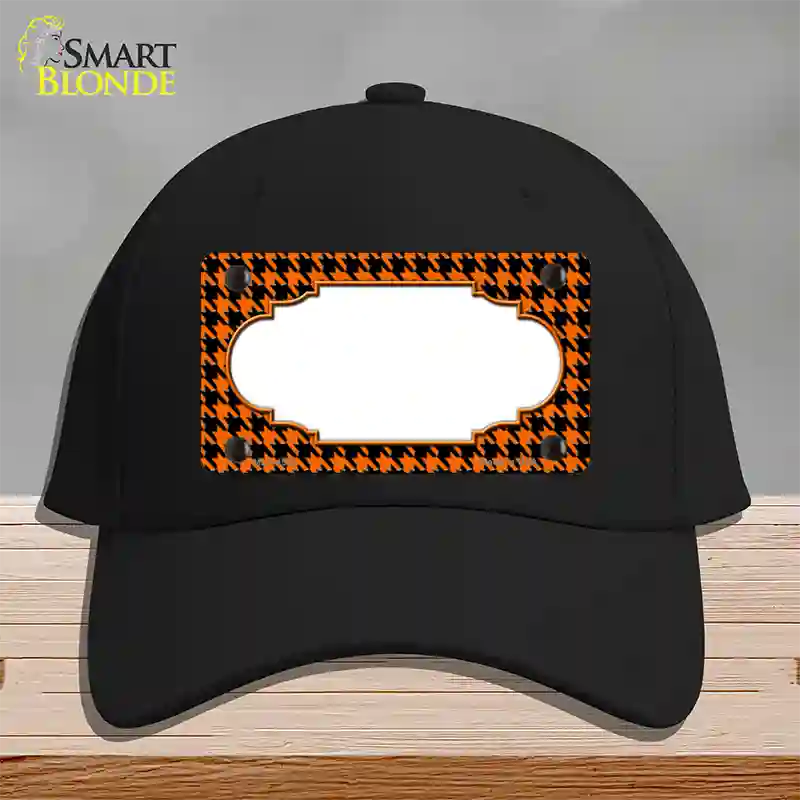 Orange Black Houndstooth Scallop Center Novelty License Plate Hat Cotton / Black