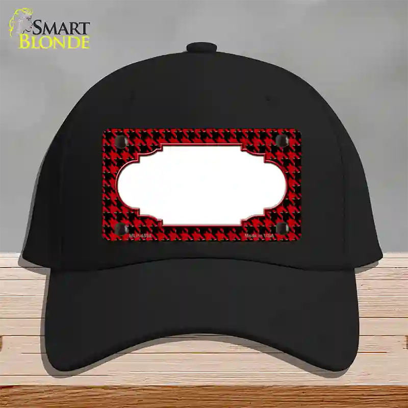 Red Black Houndstooth Scallop Center Novelty License Plate Hat Cotton / Black