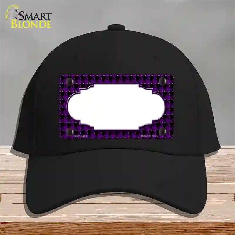 Purple Black Houndstooth Scallop Center Novelty License Plate Hat Cotton / Black