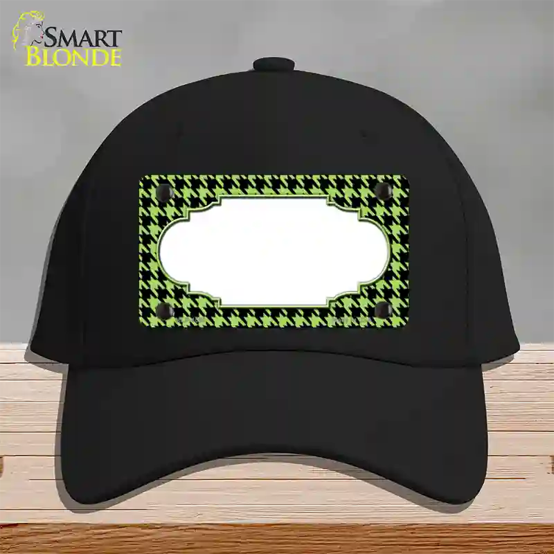 Lime Green Black Houndstooth Scallop Center Novelty License Plate Hat Cotton / Black