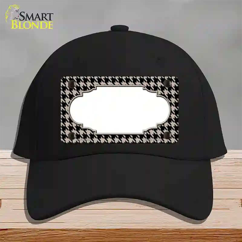 Tan Black Houndstooth Scallop Center Novelty License Plate Hat Cotton / Black