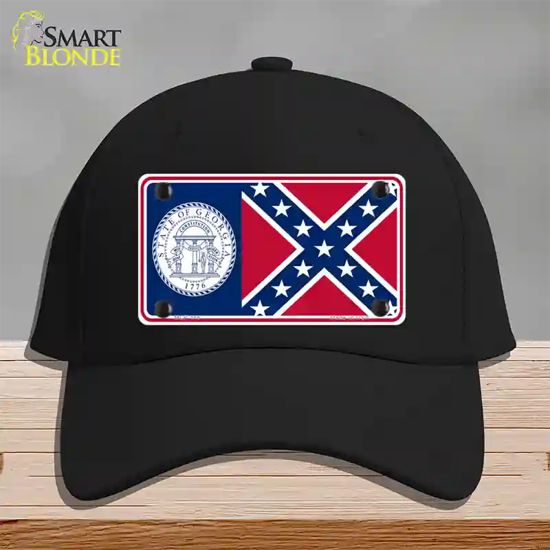 Georgia Confederate State Flag Novelty License Plate Hat Cotton / Black